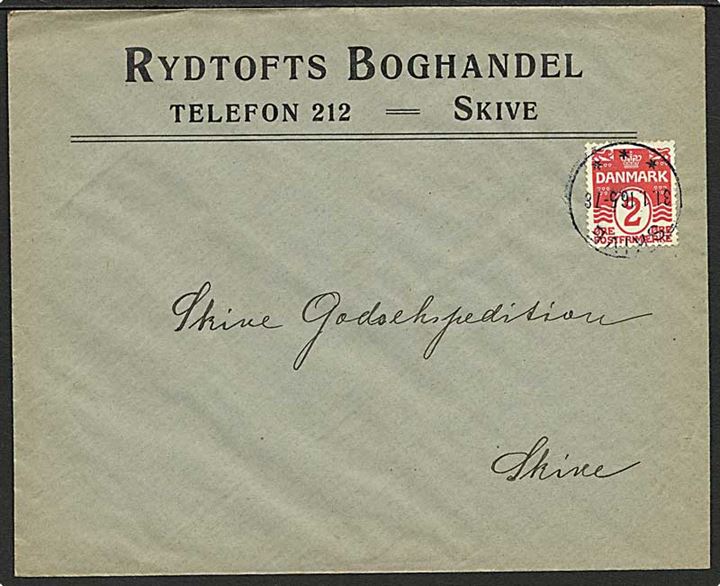 2 øre Bølgelinie single på lokal tryksag i Skive d. 31.1.1916.