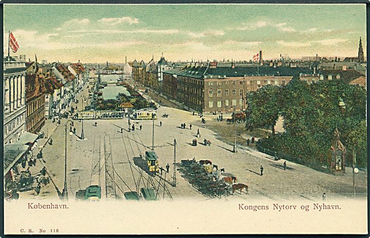 Kongens Nytorv og Nyhavn med sporvogne, København. C. R. no. 116. 