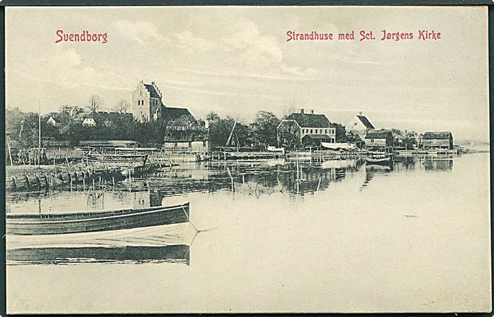 Strandhuse med Sct. Jørgens Kirke, Svendborg. Warburgs Kunstforlag no. 1010. 