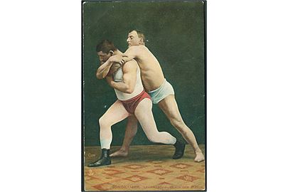 Ringkampfer. Armfallschwung aus dem stande. Raphael Tuck & Sons Oilette serie Ringkämpfer no. 377 B. 