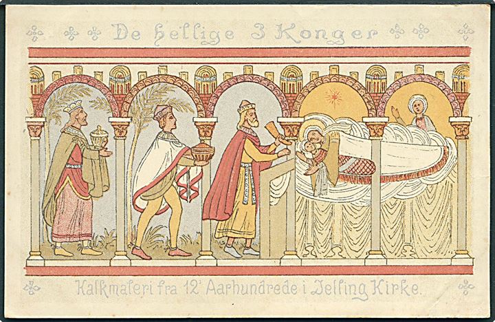 De hellige 3 Konger. Kalkmaleri fra 12' Aarhundrede i Jelling Kirke. C. Neumanns Boghandel u/no. 