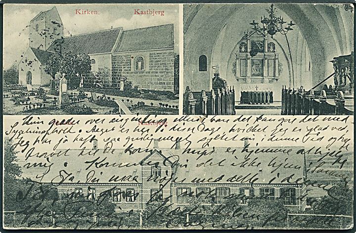 Kirken ind/udvendig og Skolen i Kastbjerg.  J. J. N. no. 2322. 
