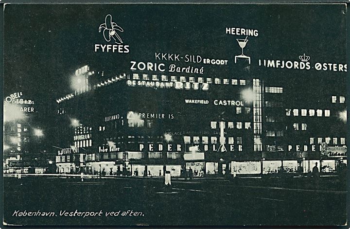 Vesterport ved aften, København. Vekselkioskerne no 6175. 