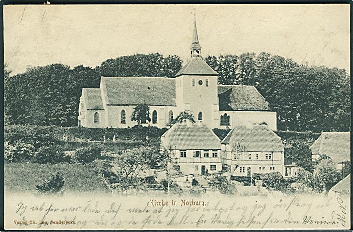 Kirche in Norburg. The. Lau u/no. Frankeret med 5 pfg. Germania stemplet Schwenstrup d. 6.12.1909.