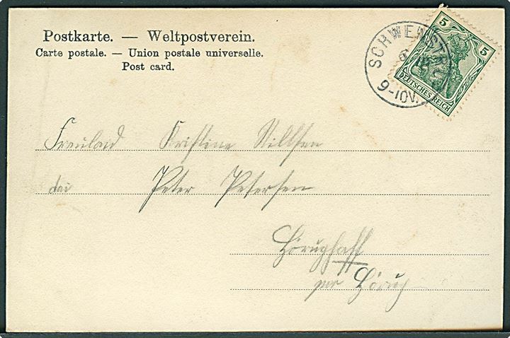 Kirche in Norburg. The. Lau u/no. Frankeret med 5 pfg. Germania stemplet Schwenstrup d. 6.12.1909.