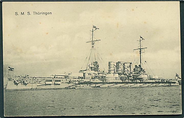 SMS Thüringen, W. B. Levy no. 516. Anvendt som feltpostkort i Kiel d. 5.7.1918.
