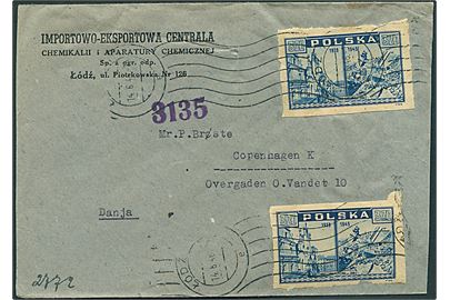 3 zl. Krigsskade udg. (2) utakket på brev fra Lodz d. 14.6.1946 til København, Danmark.