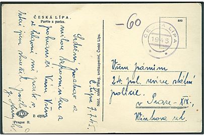60 h. barfrankeret brevkort dateret d. 7.7.1945 med provisorisk stempel Ceska Lipa 1945 til Prag.