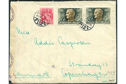 10 f. Horthy i parstykke og 20 f. på brev fra Budapest d. 25.6.1940 til København, Danmark. Åbnet af tysk censur i Wien.