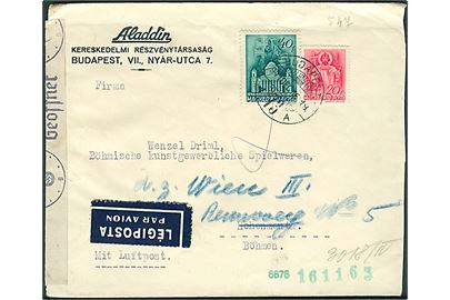 20 f. og 40 f. på luftpostbrev fra Budapest d. 16.12.1941 til Hohenmauth, Böhmen - eftersendt til Wien. Åbnet af tysk censur i Wien.