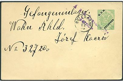 5 h. provisorisk K.u.K. Feldpost helsagsbrevkort fra Boleslaw d. 19.12. ca. 1916 til Krigsfangelejr i Wahn, Rheinland. Violet censur K.u.K. Zensurstelle Tarnow.