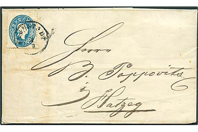 15 kr. Franz Joseph single på brev med svagt stempel d. 2.7.1863 til Hatzog. Flere transit stempler.