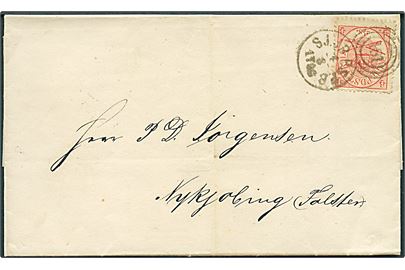8 øre Korne/Scepter på brev fra Kjøbenhavn annulleret med kombineret nr.stempel 181/SJ.JB.P.SP.B. d. 4.8.1870 til Nykjøbing Falster.