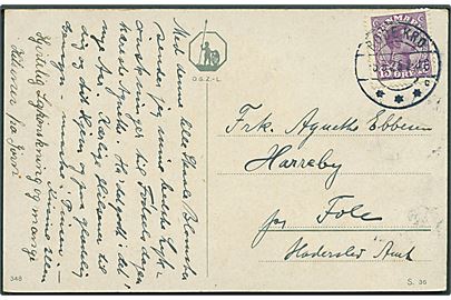 15 øre Chr. X på brevkort annulleret med brotype IIb Røde Kro sn2 d. 5.3.1925 til Harreby pr. Fole.