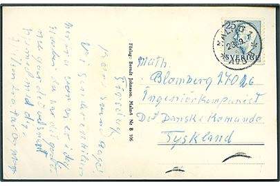25 öre Gustaf på brevkort fra Malmö d. 28.9.195? til soldat ved Ingeniørkompaniet, Det danske Kommando i Tyskland. Interessant destination.