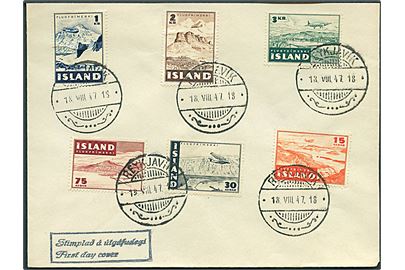 Komplet sæt Luftpost udg. på uaddresseret FDC stemplet Reykjavik d. 18.8.1947.