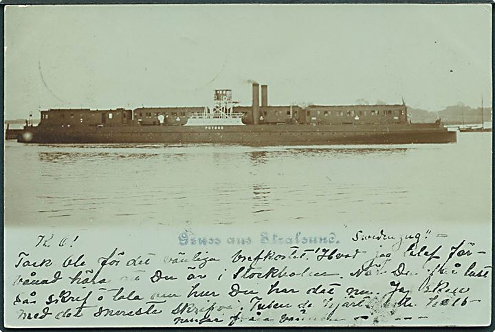 Putbus, S/S, jernbanefærge fra Stralsund-Rügen. Fotokort afsendt d. 12.2.1902 til Sverige.