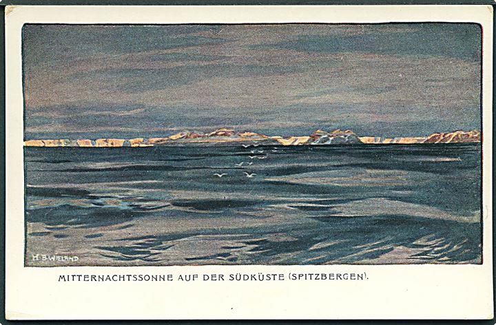 Svalbard. Mitternachtssonne auf der Südküsten (Spitzbergen), tegnet af H. B. Wieland. C.A.&Co. no. 3020.