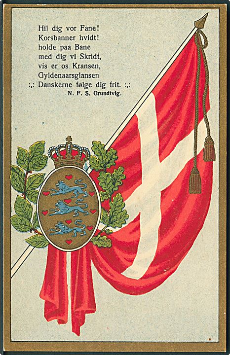 Dansk flag, rigsvåben og tekst af N. F. S. Grundtvig. Stenders u/no. 