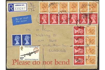 Elizabeth hæftesammentryk på anbefalet brev fra London d. 10.4.1988 til Winterthur, Schweiz.