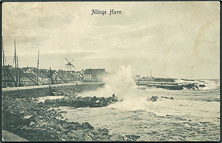 Allinge Havn. Mølle ses i baggrund. Peter Alstrups no. 3581. 