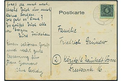 Mecklenburg-Vorpommern. 6 pfg. lokal udg. på brevkort fra Bad Doberau d. 12.9.1945 til Köritz.