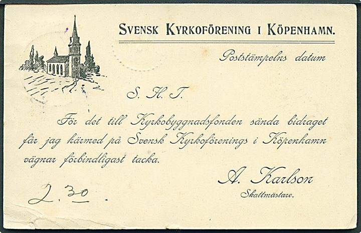 5 øre Våben på brevkort (Svensk Fyrkoförening i Köpenhamn) fra Kjøbenhavn d. 16.5.1904 til Algutsrum pr. Stora Rör, Sverige - omadresseret til pr. Färjestaden på Öland.