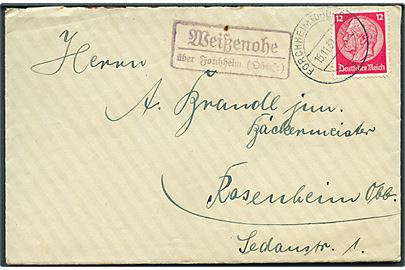 12 pfg. Hindenburg på brev stemplet Forchheim (Oberfr.) d. 15.11.1937 og sidestemplet Weissenohe über Forchheim (Oberfr.) til Rosenheim.