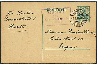 Tysk post i Belgien. 5 c./5 pfg. Belgien provisorisk helsagsbrevkort fra Hasselt d. 25.2.1916 til Tongere. Lokal censur i Hasselt.