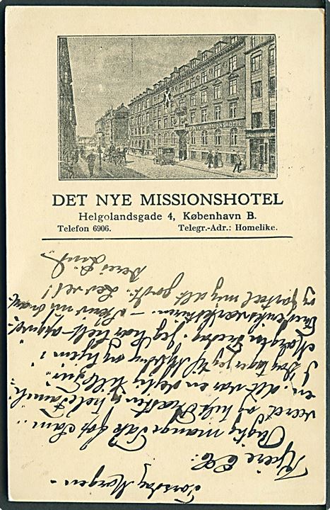 København, Helgolandsgade 4 Det nye Missionshotel. Reklamekort u/no.