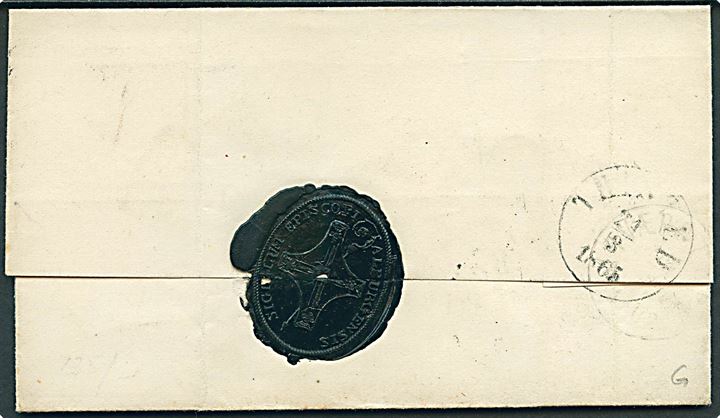 1863. Ufrankeret tjenestebrev mærket K.T.m.Att. med antiqua Aalborg d. 22.3.1863 til Agerholm pr. Thisted. Ank.stemplet antiqua Thisted d. 24.3.1863. Sort laksegl.