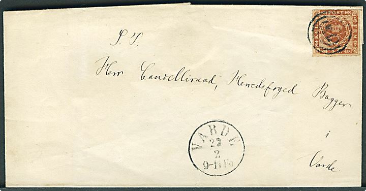 4 sk. stukken kant på brev annulleret med nr.stempel 75 og sidestemplet antiqua Varde d. 23.2.1864 til Varde.