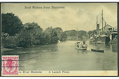 Best Wishes from Blenheim. A Launchs Pinic. Geo E. Perry u/no. 