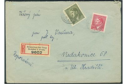 Böhmen-Mähren. 1,20 k. og 3 k. Hitler på anbefalet brev fra Beneschau bei Prag d. 22.9.1944.