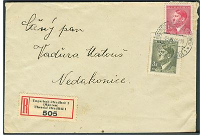Böhmen-Mähren. 1,20 k. og 3 k. Hitler udg. på anbefalet brev fra Ungarisch-Hradisch d. 13.12.1943.