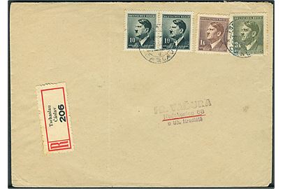 Böhmen-Mähren. 10 h. (par), 1 k. og 3 k. Hitler udg. på anbefalet brev fra Tchaslau d. 20.9.1944 til Nadakonice.