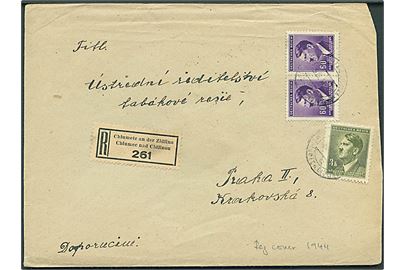 Böhmen-Mähren. 60 h. (par) og 3 k. Hitler udg. på anbefalet brev fra Chlumets an der Zidlina d. 9.3.1944 til Prag.