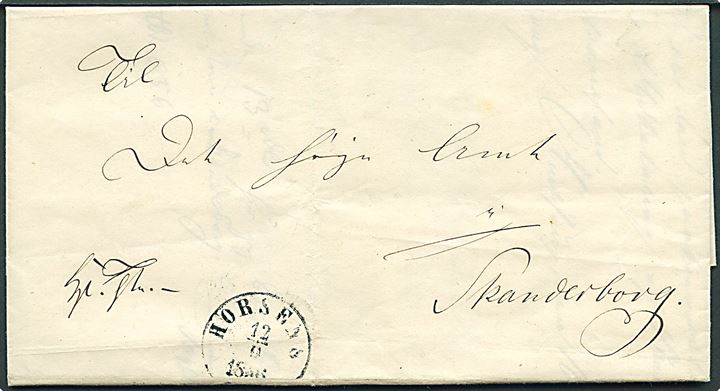 1856. Ufrankeret tjenestebrev mærket K.T.m.A. dateret Ring Præstegaard d. 11.9.1856 med antiqua Horsens d. 12.9.1856 til Skanderborg. Fundt indhold.