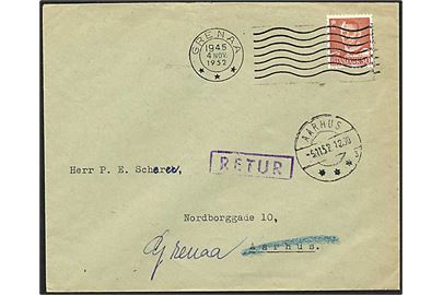 30 øre rød Fr. IX på brev fra Grenå d. 4.11.1952 til Århus. Brevet returneret.
