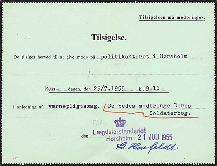 25/20 øre brun Fr. IX lokalt sendt helsag fra Hørsholm d. 25.7.1955. Returneret.