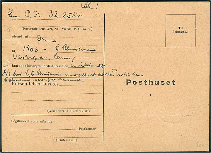 Ufrankeret postsag (Forespørgsel angaaende uanbringelig Forsendelse) - formular P.8 5/31 - fra Lemvig d. 6.2.1936 til Odense.
