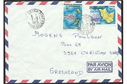 42 fr. blandingsfrankeret luftpostbrev fra La Fao, Ny Caledionien d. 7.3.1979 til Christianshåb, Grønland.