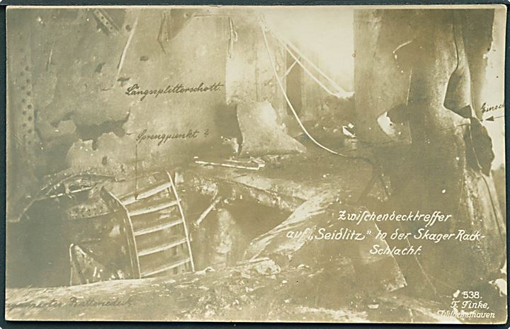 SMS Seydlitz, tysk slagskib svært beskadiget efter Jyllandsslaget i 1916. F. Finke no. 538.