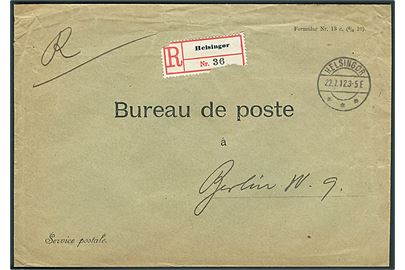 Ufrankeret fortrykt international postsagskuvert Formular Nr. 13 c. (6/8 10) sendt anbefalet fra Helsingør d. 22.7.1912 til Berlin, Tyskland.