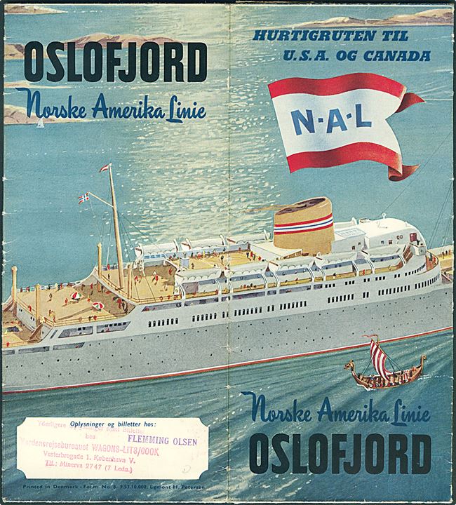 Oslofjord, Norsk Amerika Linie. Reklamefolder for hurtigruten til USA og Canada.