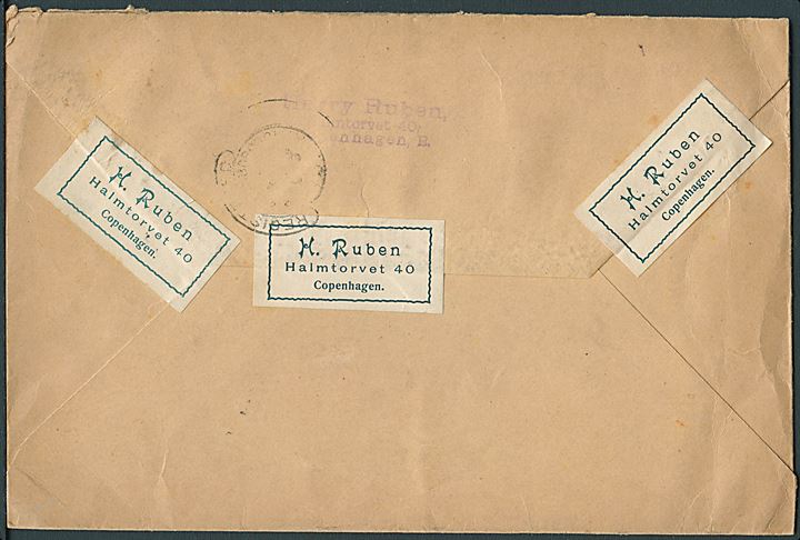 50 øre Tofarvet og 5 øre Våben på 55 øre frankeret 2. vægtkl. anbefalet brev fra Kjøbenhavn d. 11.10.1904 til Lincoln, England.