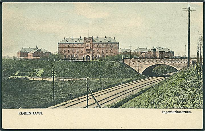 Viadukten med jernbaneskinner ved Ingeniørkasernen i København. Peter Alstrups, København no. 400. 