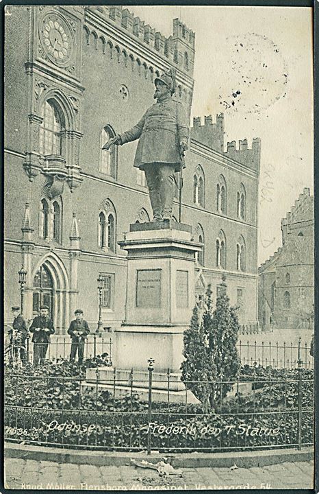 5 øre Fr. VIII på brevkort (Fr. VII statue i Odense) annulleret med stjernestempel HAARSLEV og sidestemplet Aarup JB.P.E. d. 25.4.1911 til København.