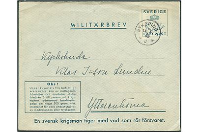 Militärbrev stemplet Nyköping *J* d. 14.4.1945 til Ytterenhörna. Fra soldat ved Marinepost 3161.