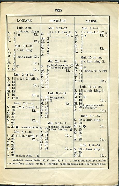 Grønlandsk Almanak 1925 - Kaumatisiutit Kalatdlitnunane ukiok 1925. 8 sider.